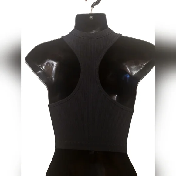 ZARA - Black Ribbed Racer Back Crop Top - Picture 3 of 8